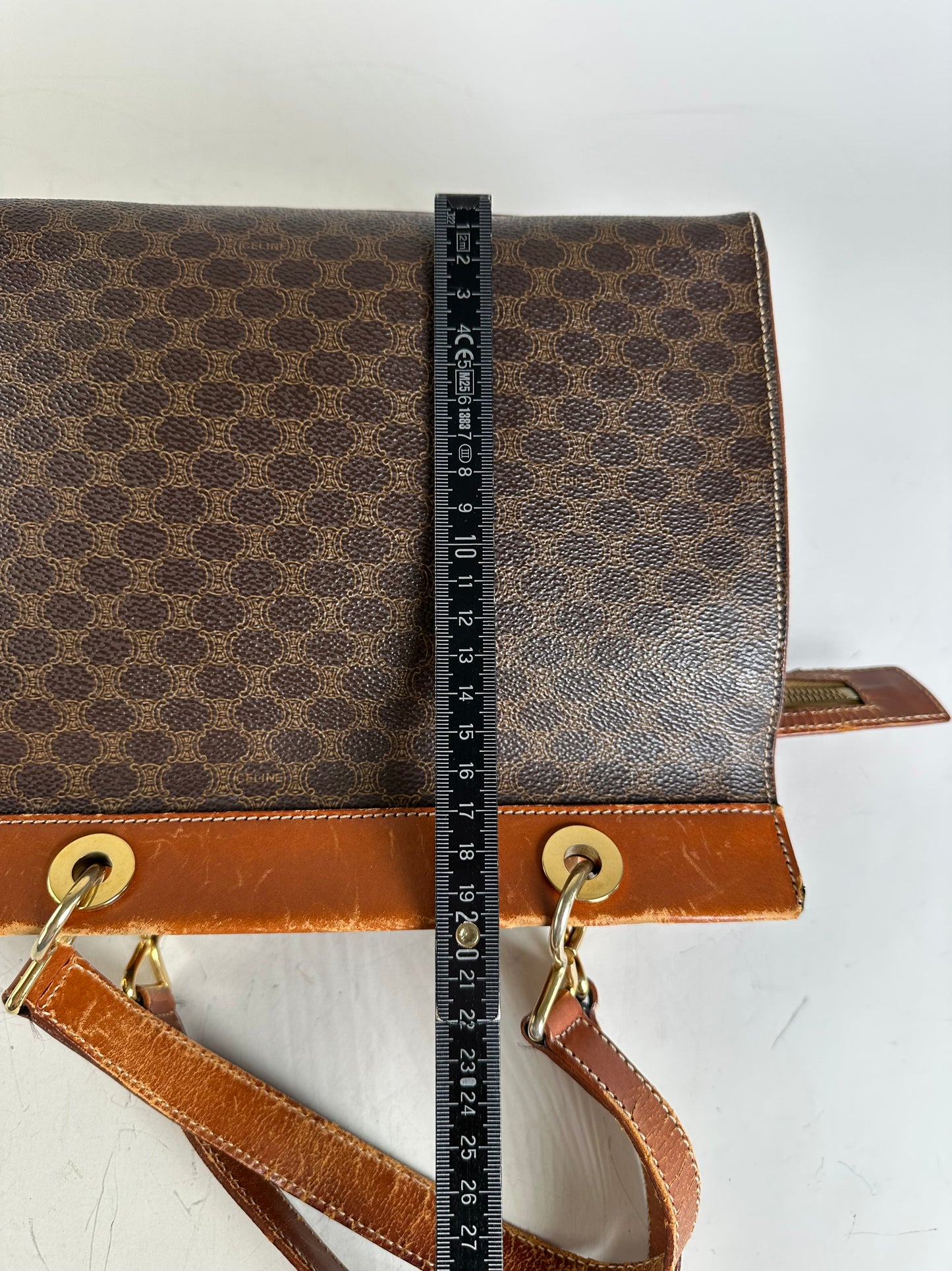 Vintage Celine Coated Canvas Handbag Brown Tan Gold