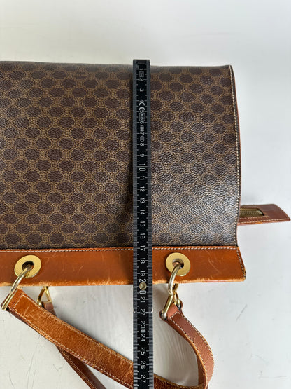 Vintage Celine Coated Canvas Handbag Brown Tan Gold