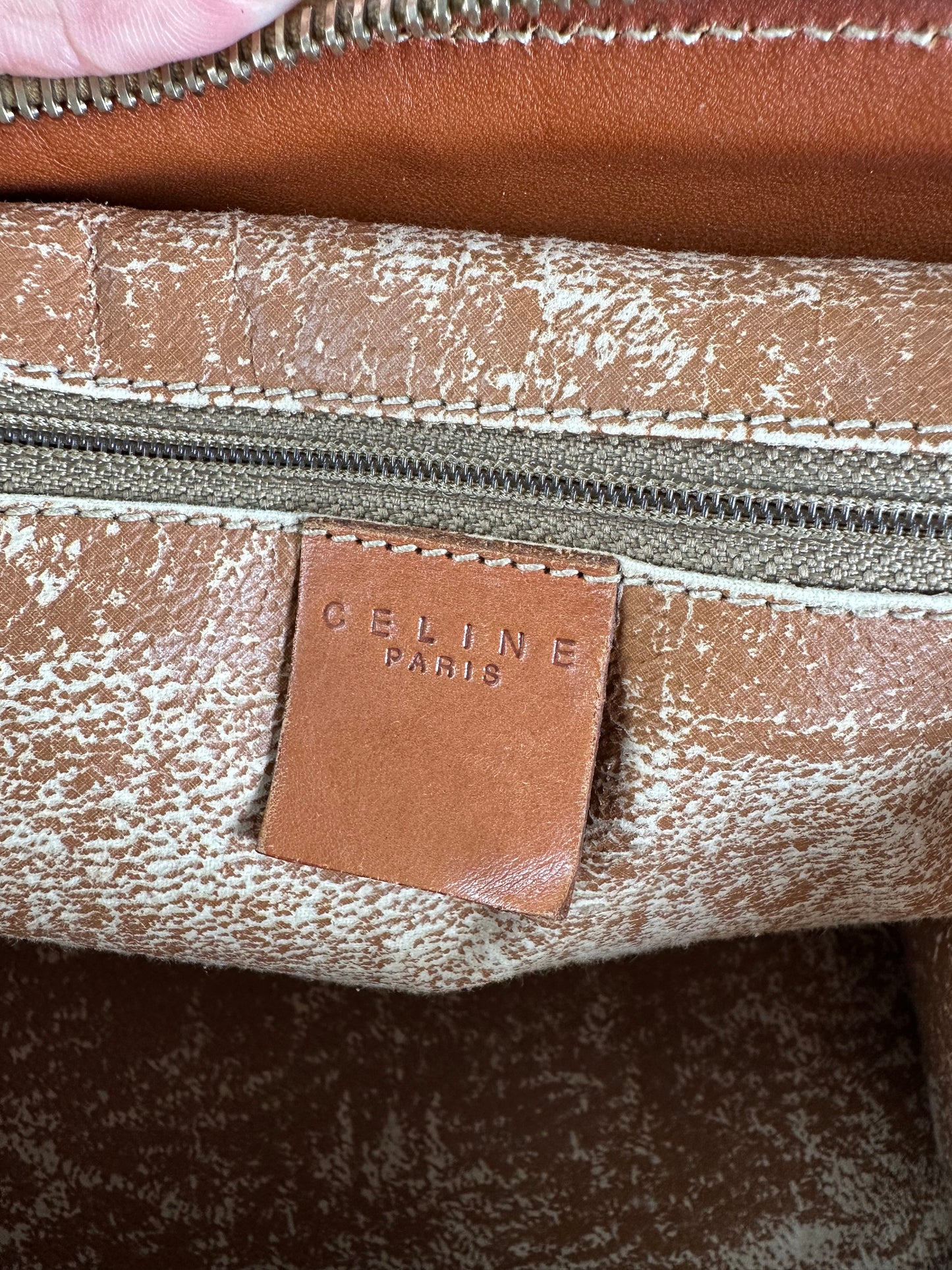Vintage Celine Coated Canvas Handbag Brown Tan Gold