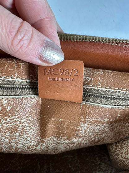 Vintage Celine Coated Canvas Handbag Brown Tan Gold