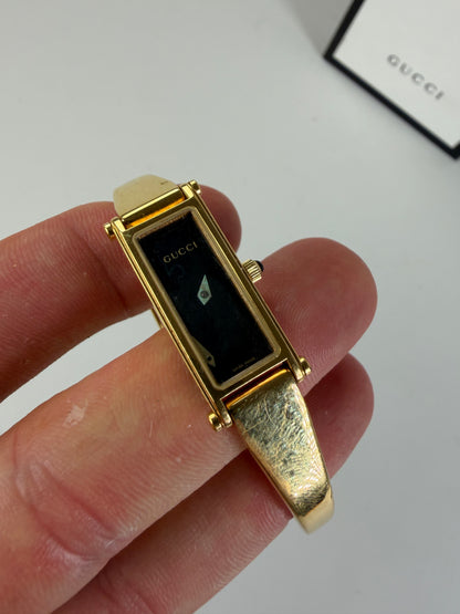 Vintage Gucci Gold-Tone Stainless Steel Leather Strap Watch with Box