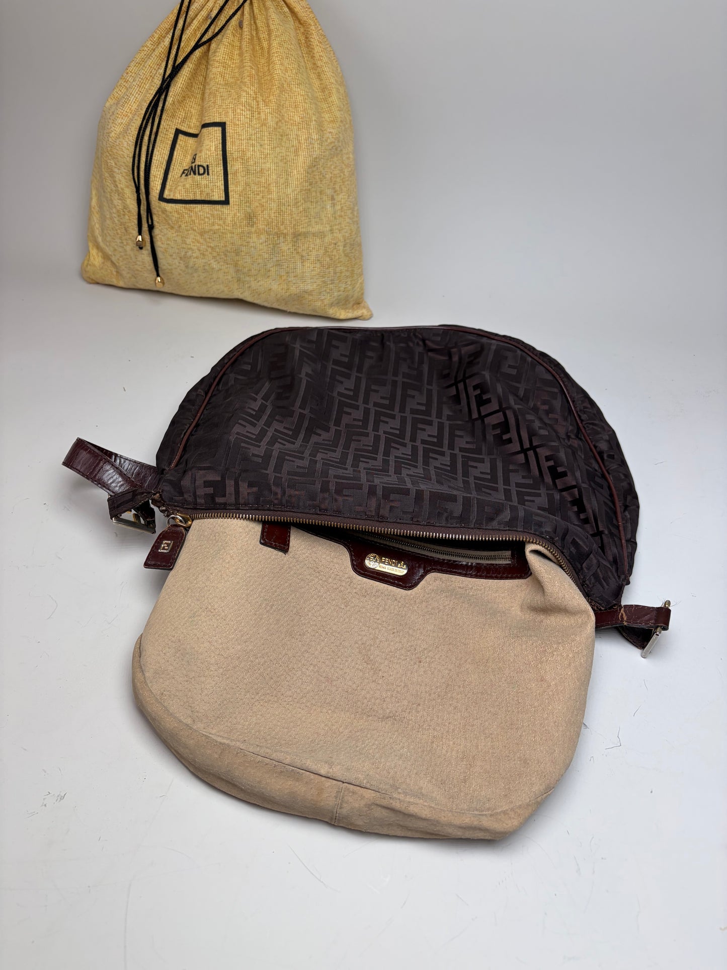 Vintage Fendi FF Monogram Shoulder Bag Dark Brown Gold