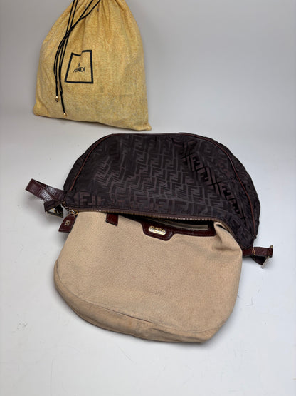 Vintage Fendi FF Monogram Shoulder Bag Dark Brown Gold