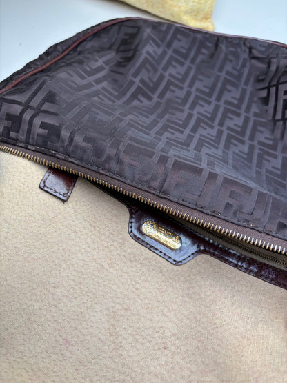 Vintage Fendi FF Monogram Shoulder Bag Dark Brown Gold