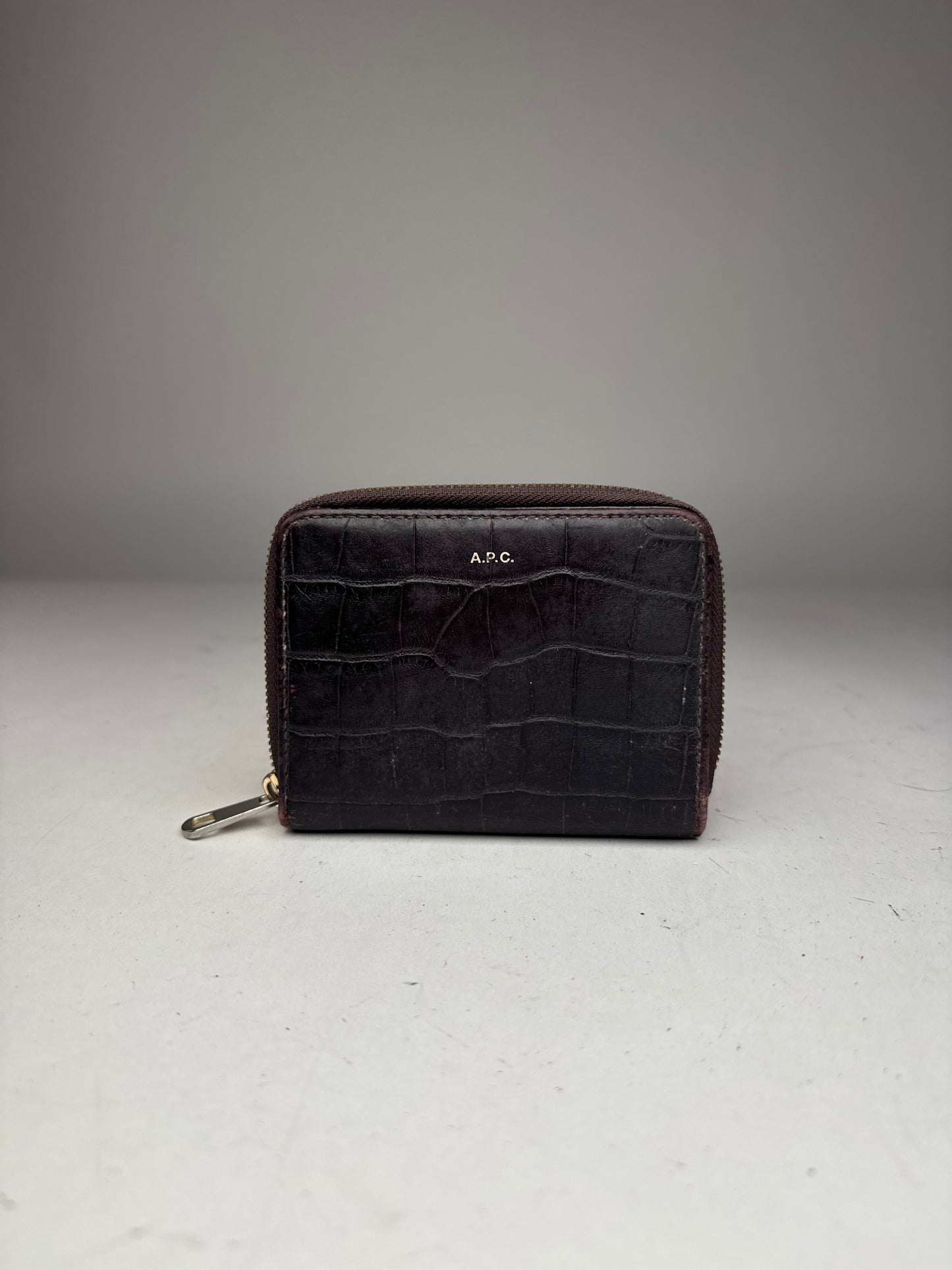 Vintage APC leather Wallet Crocodile Emblossed Purple