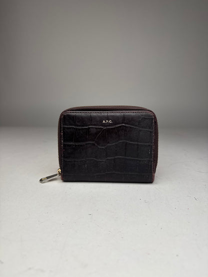 Vintage APC leather Wallet Crocodile Emblossed Purple