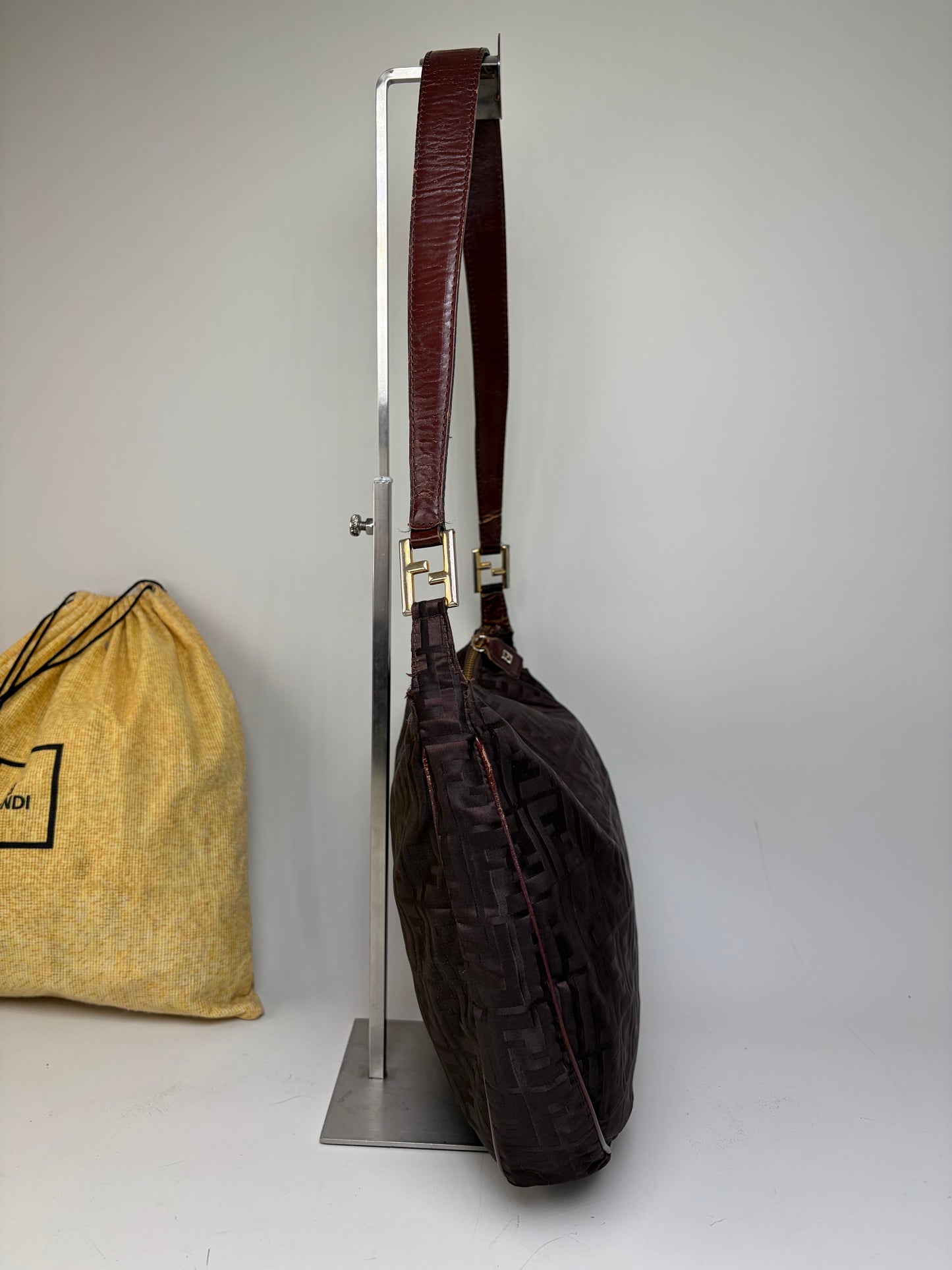 Vintage Fendi FF Monogram Shoulder Bag Dark Brown Gold