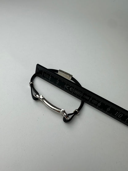 Vintage Salvatore Ferragamo Leather Steel Bracelet Black Silver