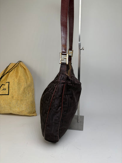 Vintage Fendi FF Monogram Shoulder Bag Dark Brown Gold