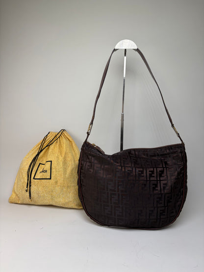 Vintage Fendi FF Monogram Shoulder Bag Dark Brown Gold