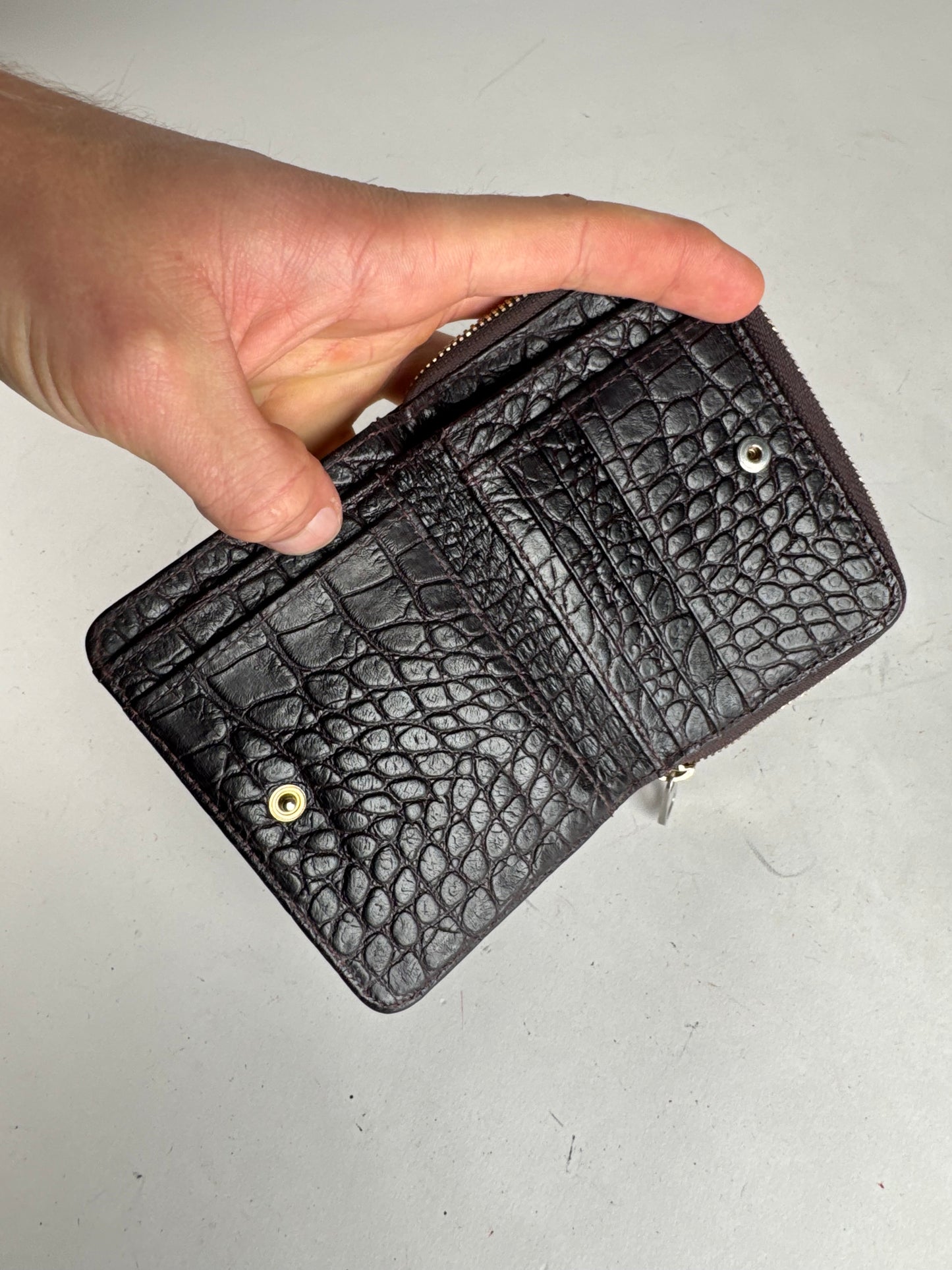 Vintage APC leather Wallet Crocodile Emblossed Purple