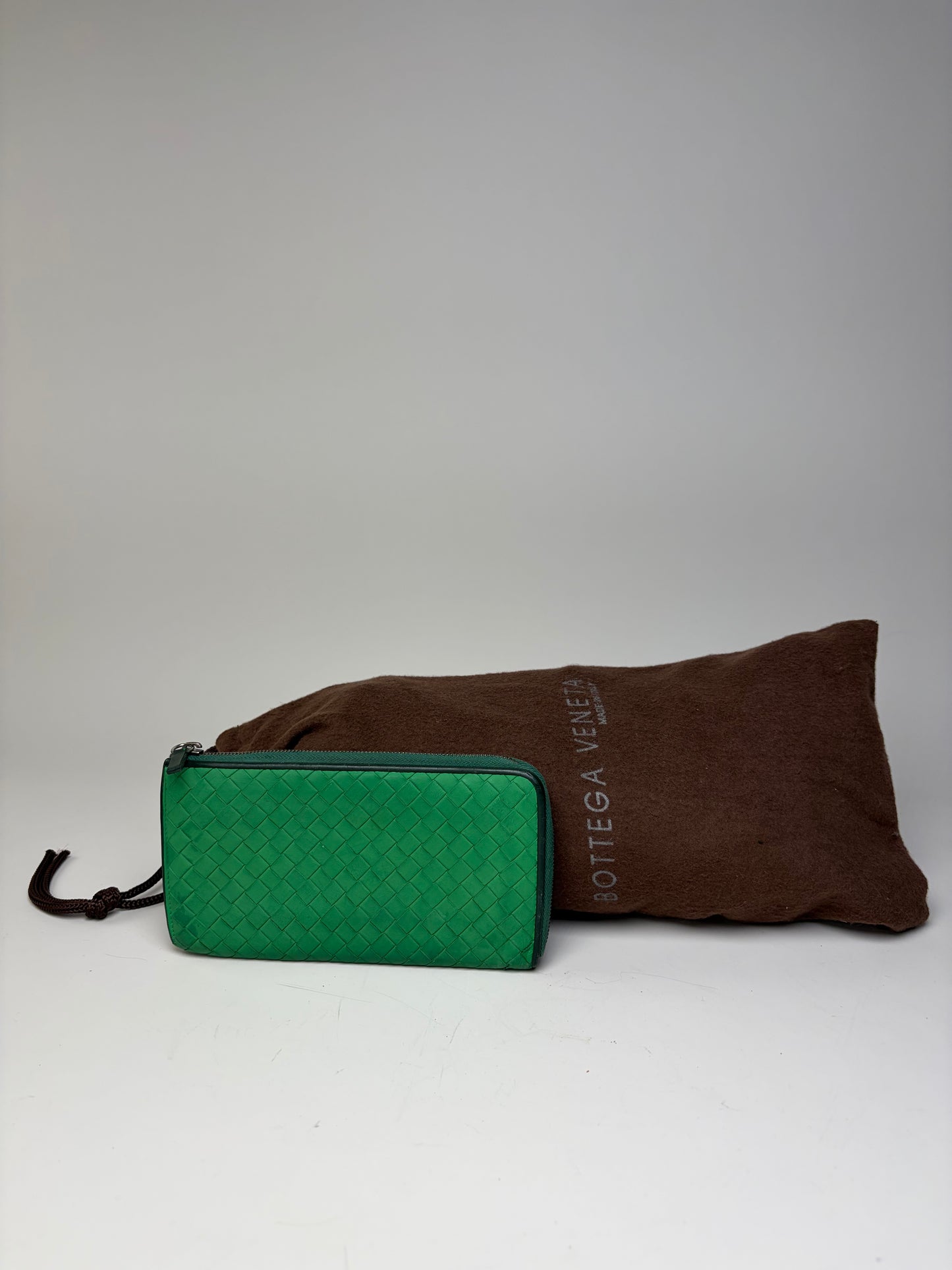 Vintage Bottega Veneta Intrecciato Woven Leather Wallet Emerald Green