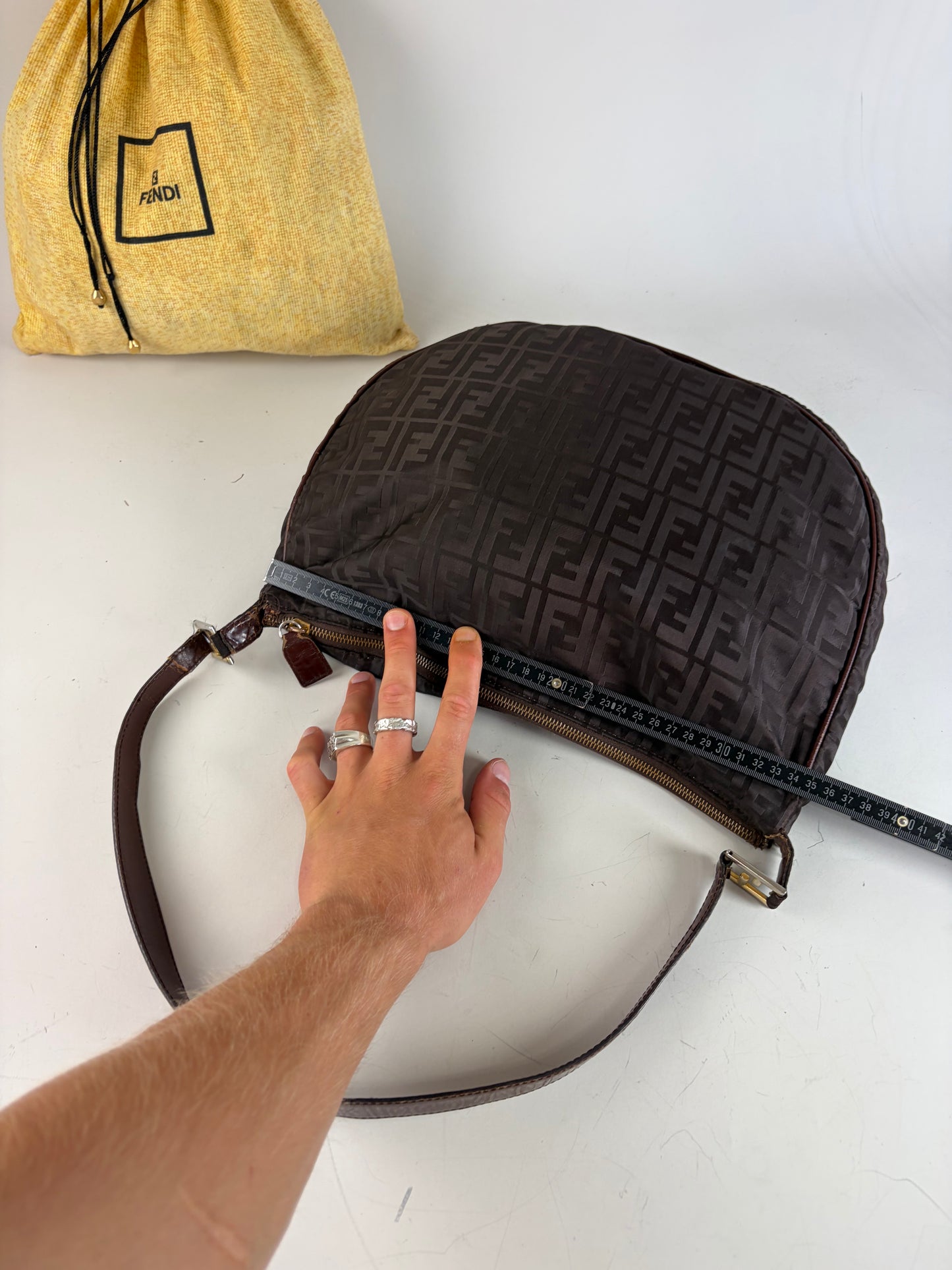 Vintage Fendi FF Monogram Shoulder Bag Dark Brown Gold