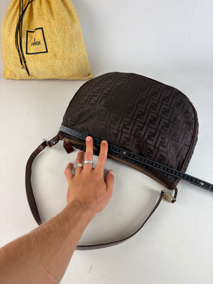 Vintage Fendi FF Monogram Shoulder Bag Dark Brown Gold