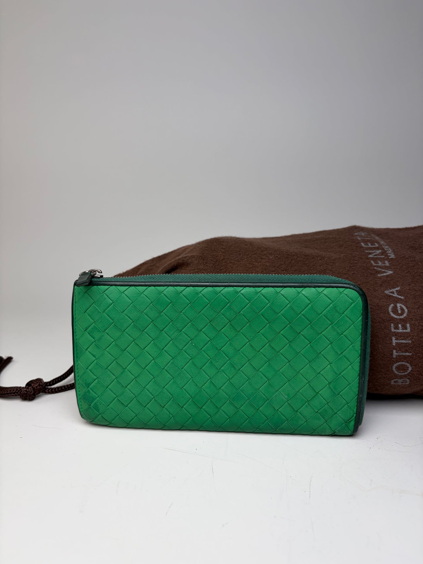 Vintage Bottega Veneta Intrecciato Woven Leather Wallet Emerald Green