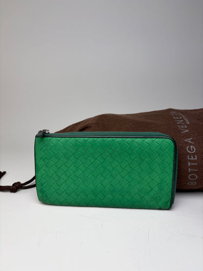 Vintage Bottega Veneta Intrecciato Woven Leather Wallet Emerald Green
