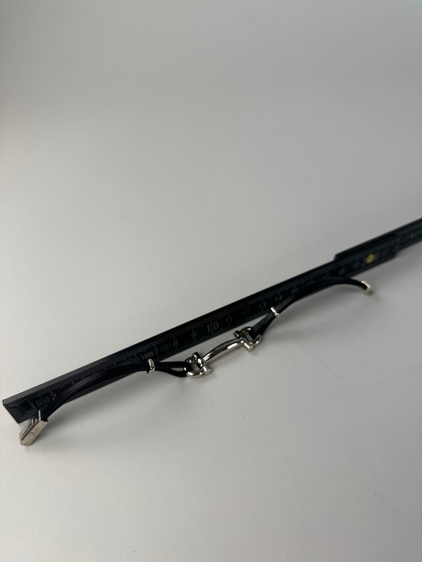 Vintage Salvatore Ferragamo Leather Steel Bracelet Black Silver