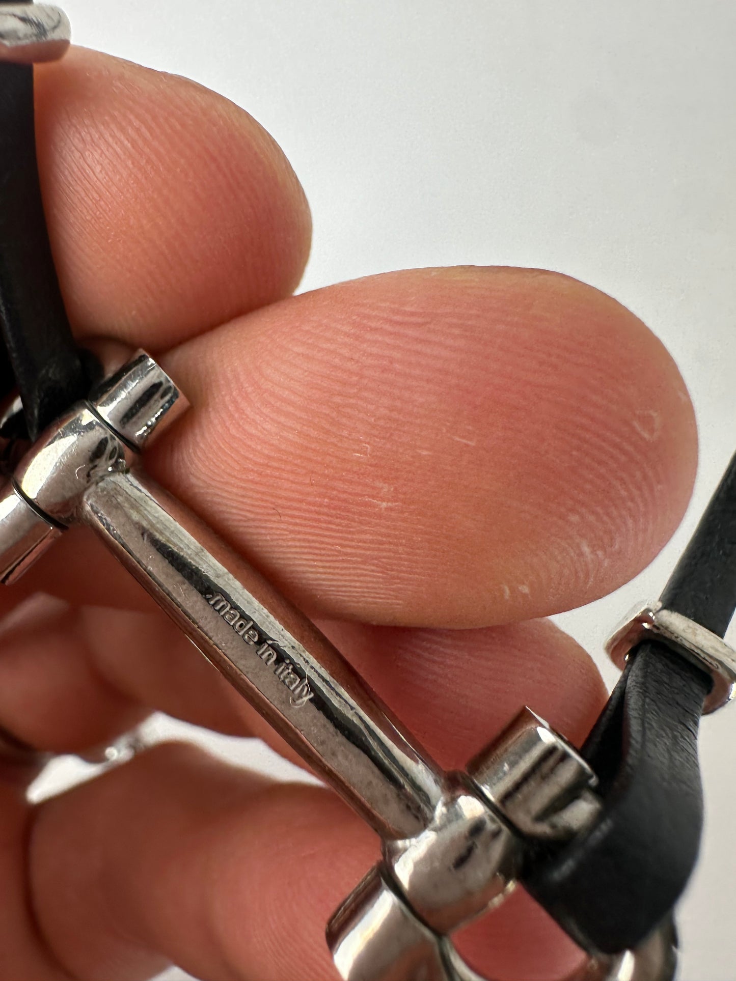 Vintage Salvatore Ferragamo Leather Steel Bracelet Black Silver