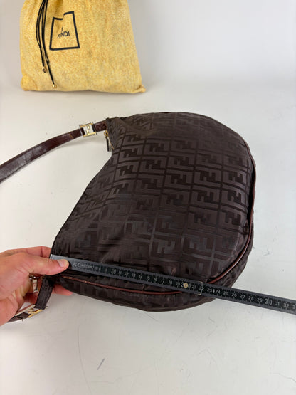 Vintage Fendi FF Monogram Shoulder Bag Dark Brown Gold