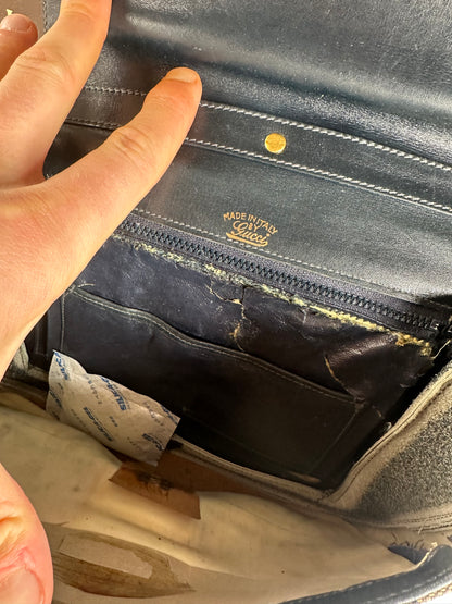 Vintage 80s Gucci Monogram Shoulder Bag Navy Grey