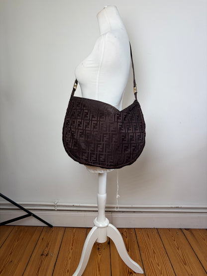 Vintage Fendi FF Monogram Shoulder Bag Dark Brown Gold