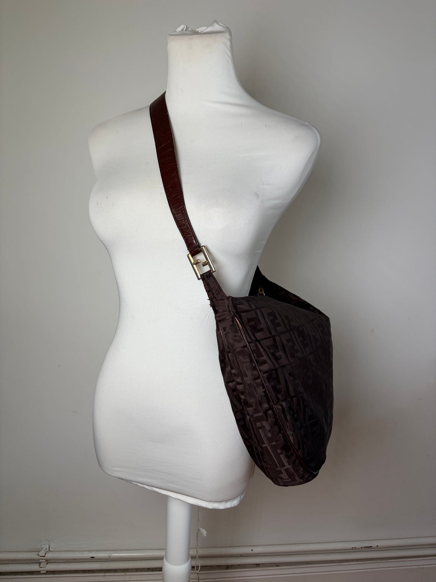 Vintage Fendi FF Monogram Shoulder Bag Dark Brown Gold