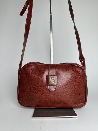 Vintage Givenchy Snake Emblossed Leather Crossbody Bag Brown