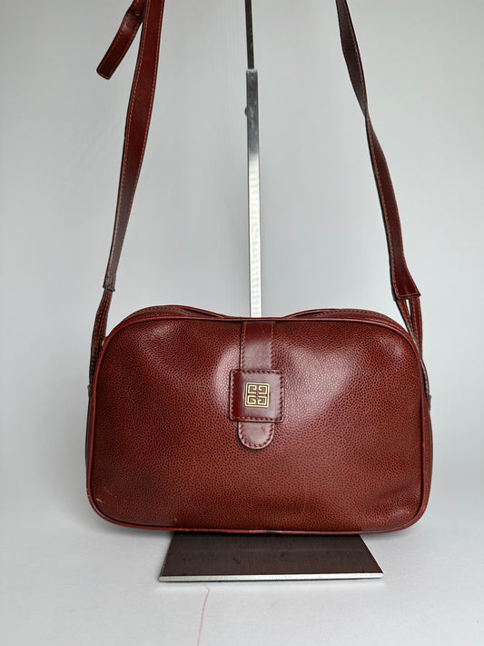 Vintage Givenchy Snake Emblossed Leather Crossbody Bag Brown