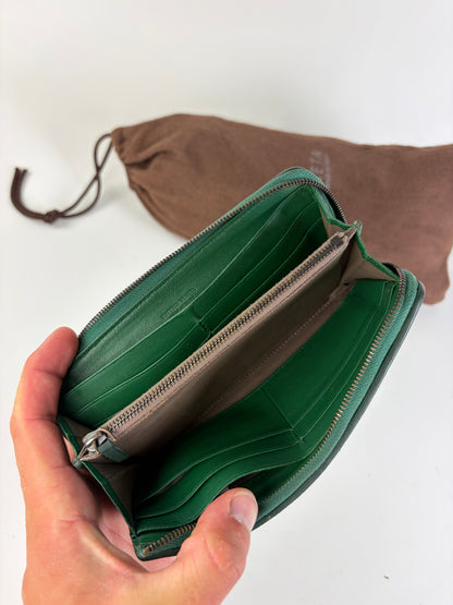 Vintage Bottega Veneta Intrecciato Woven Leather Wallet Emerald Green