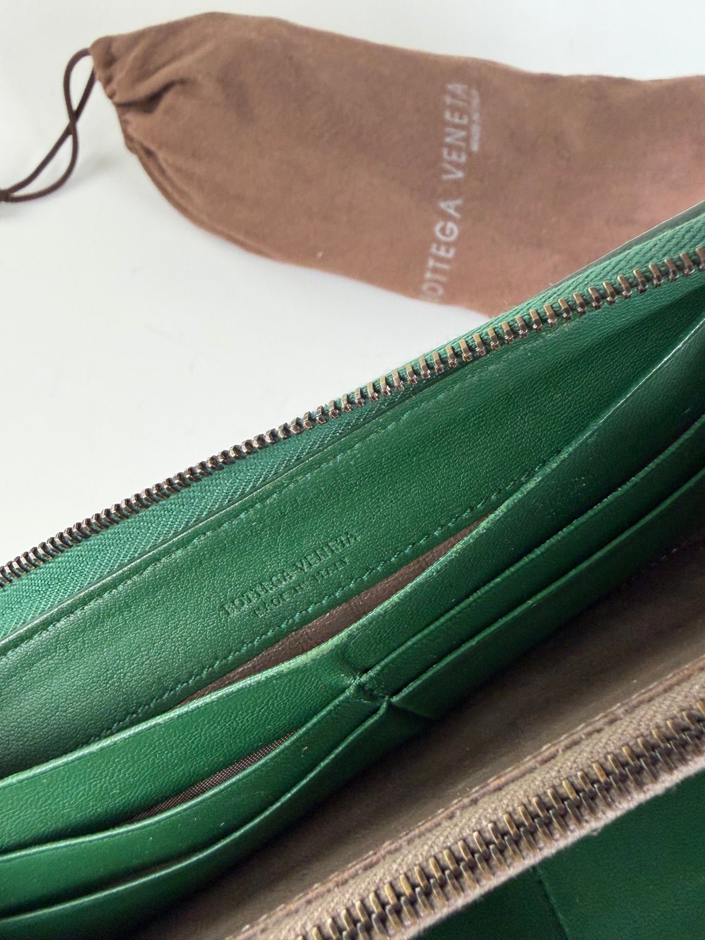 Vintage Bottega Veneta Intrecciato Woven Leather Wallet Emerald Green