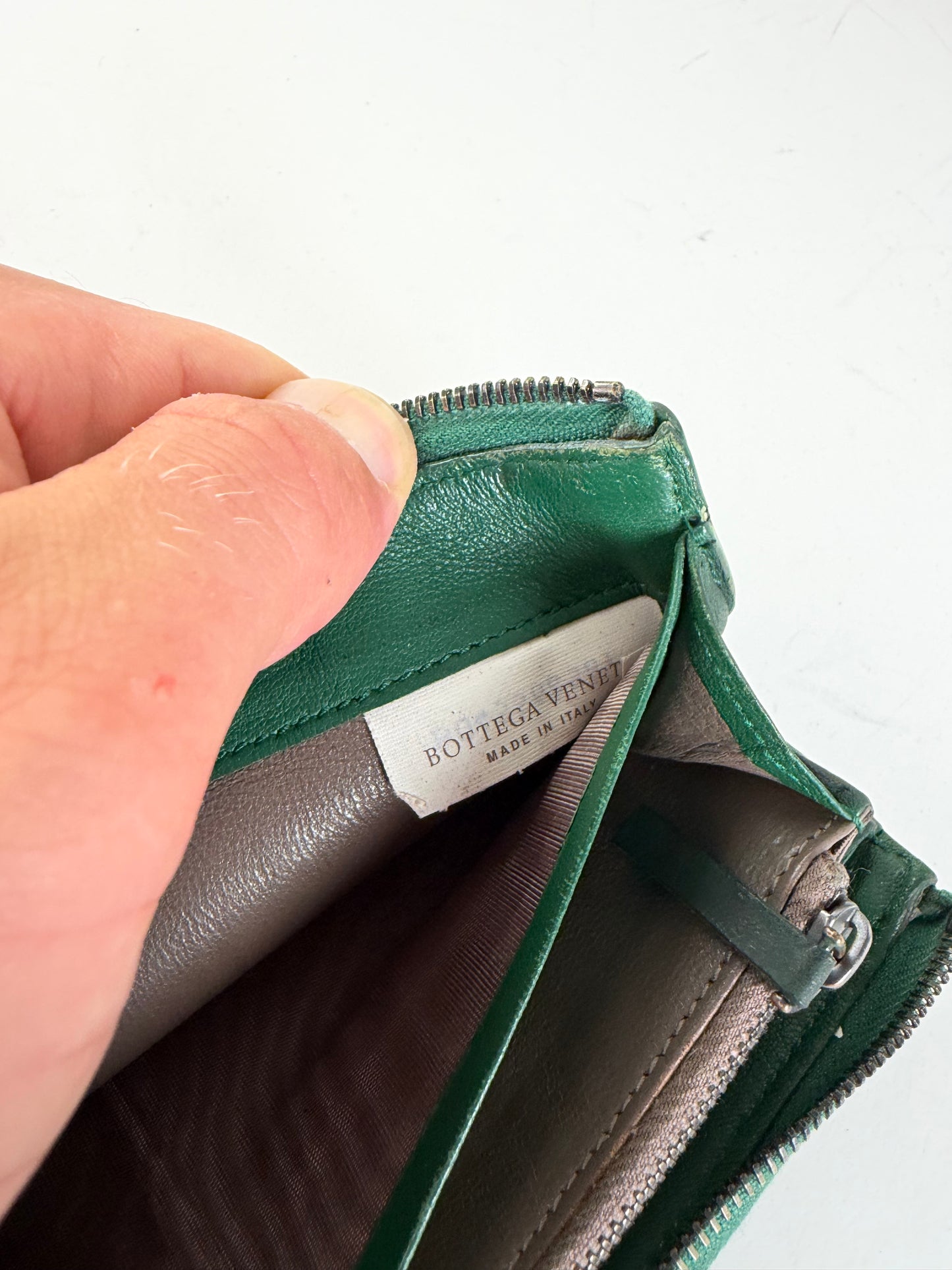 Vintage Bottega Veneta Intrecciato Woven Leather Wallet Emerald Green