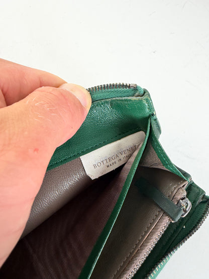 Vintage Bottega Veneta Intrecciato Woven Leather Wallet Emerald Green