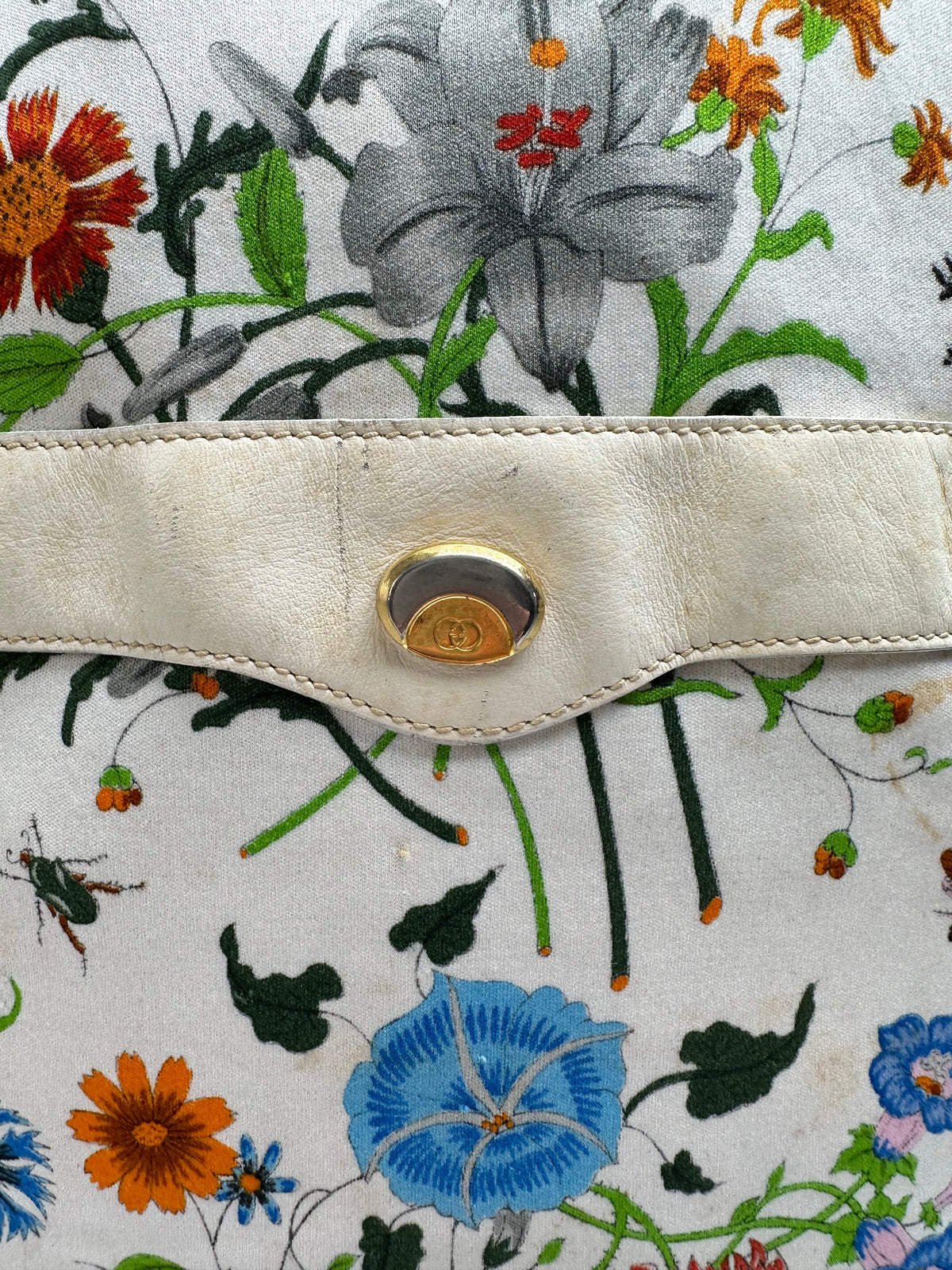 Vintage Gucci Flora Canvas Bucket Bag Late 1970s Cream Multicolor