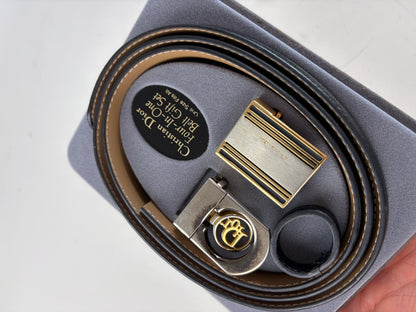 Vintage Dior Leather Belt Black Gold-tone Buckle