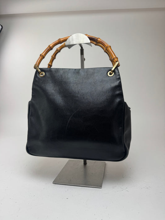 Sac vintage Gucci en cuir bambou noir