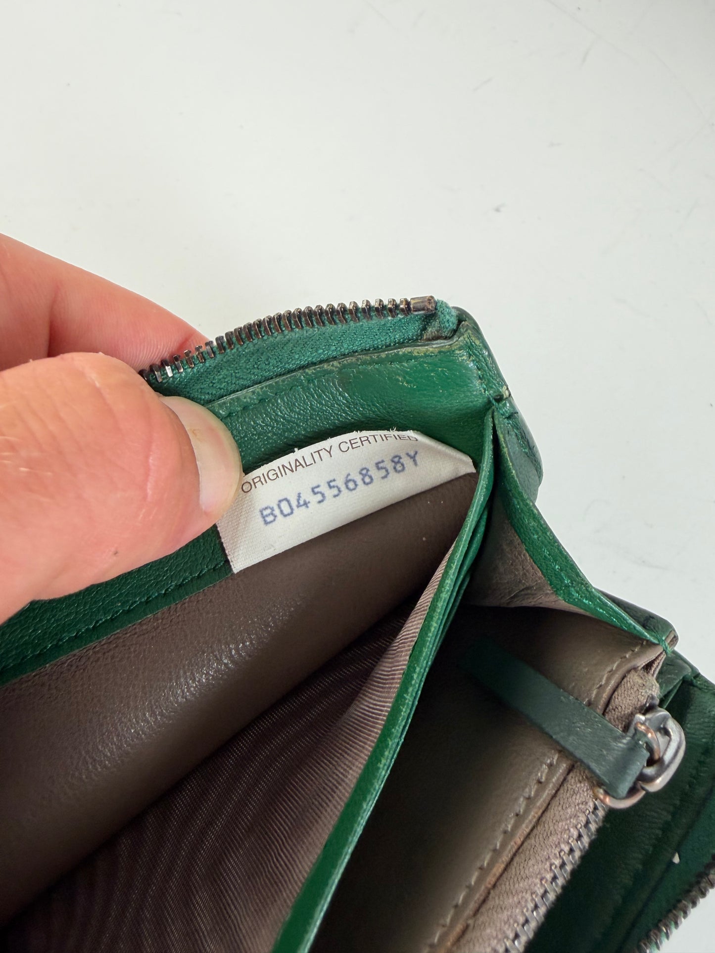 Vintage Bottega Veneta Intrecciato Woven Leather Wallet Emerald Green