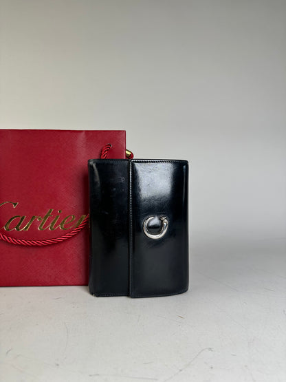 Vintage Cartier Leather Wallet Black Silver