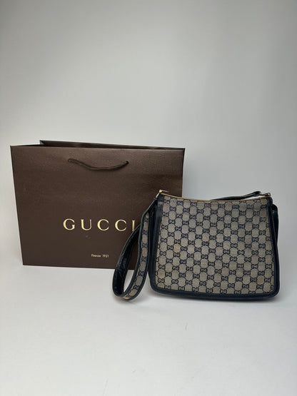 Vintage 80s Gucci Monogram Shoulder Bag Navy Grey