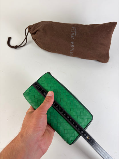 Vintage Bottega Veneta Intrecciato Woven Leather Wallet Emerald Green