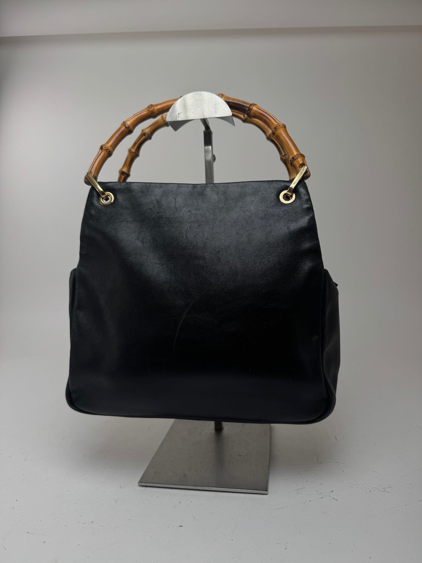 Sac vintage Gucci en cuir bambou noir