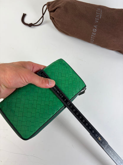 Vintage Bottega Veneta Intrecciato Woven Leather Wallet Emerald Green