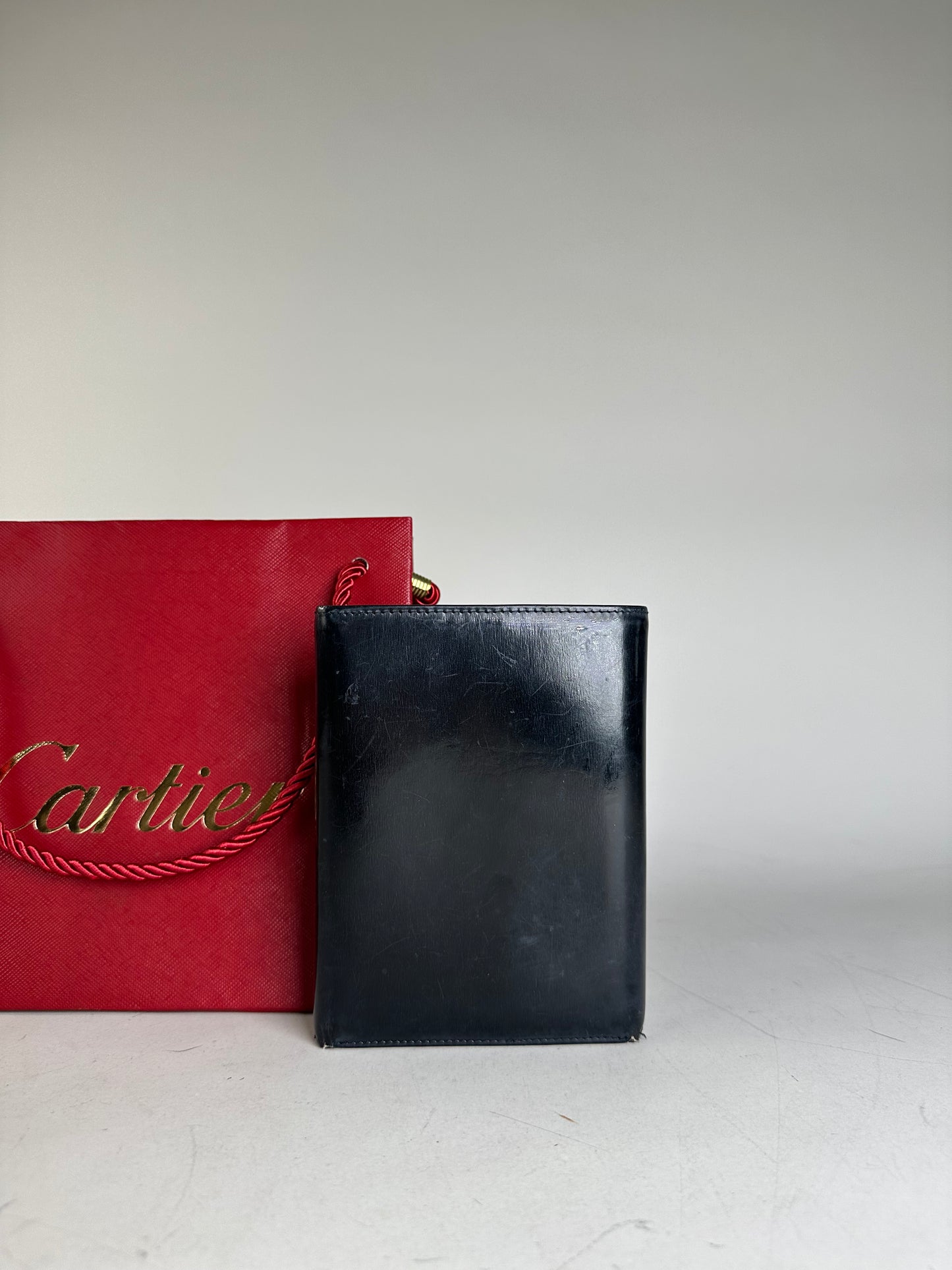 Vintage Cartier Leather Wallet Black Silver