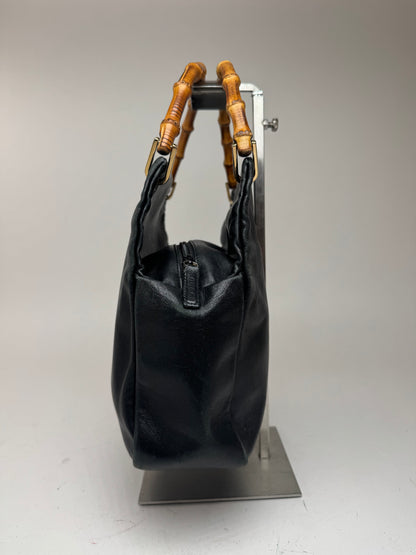 Sac vintage Gucci en cuir bambou noir