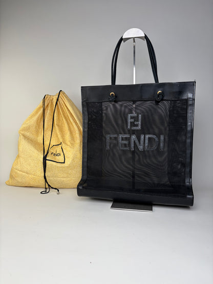 Vintage Fendi PVC Leather Tote Black Transparent Gold