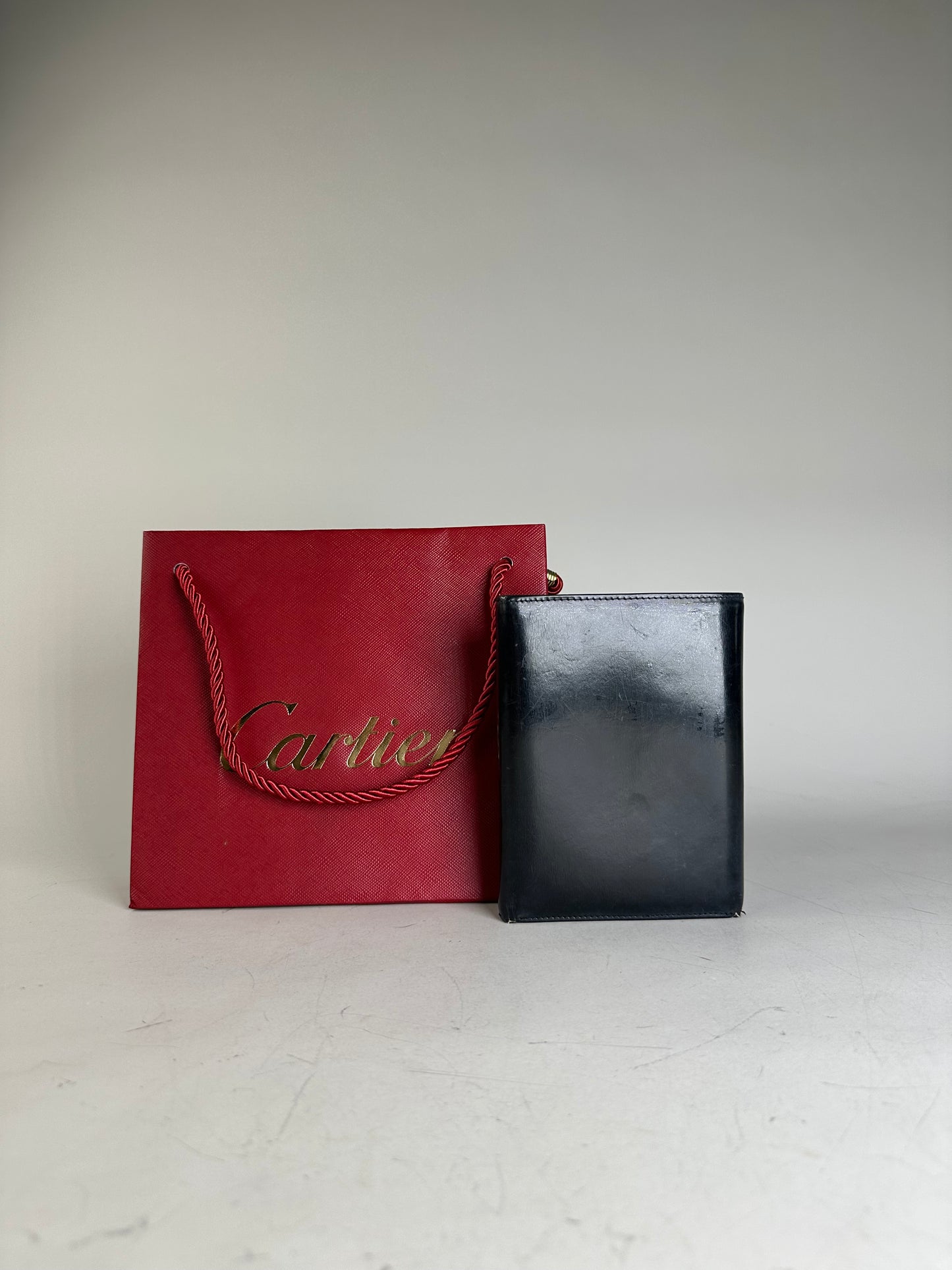 Vintage Cartier Leather Wallet Black Silver