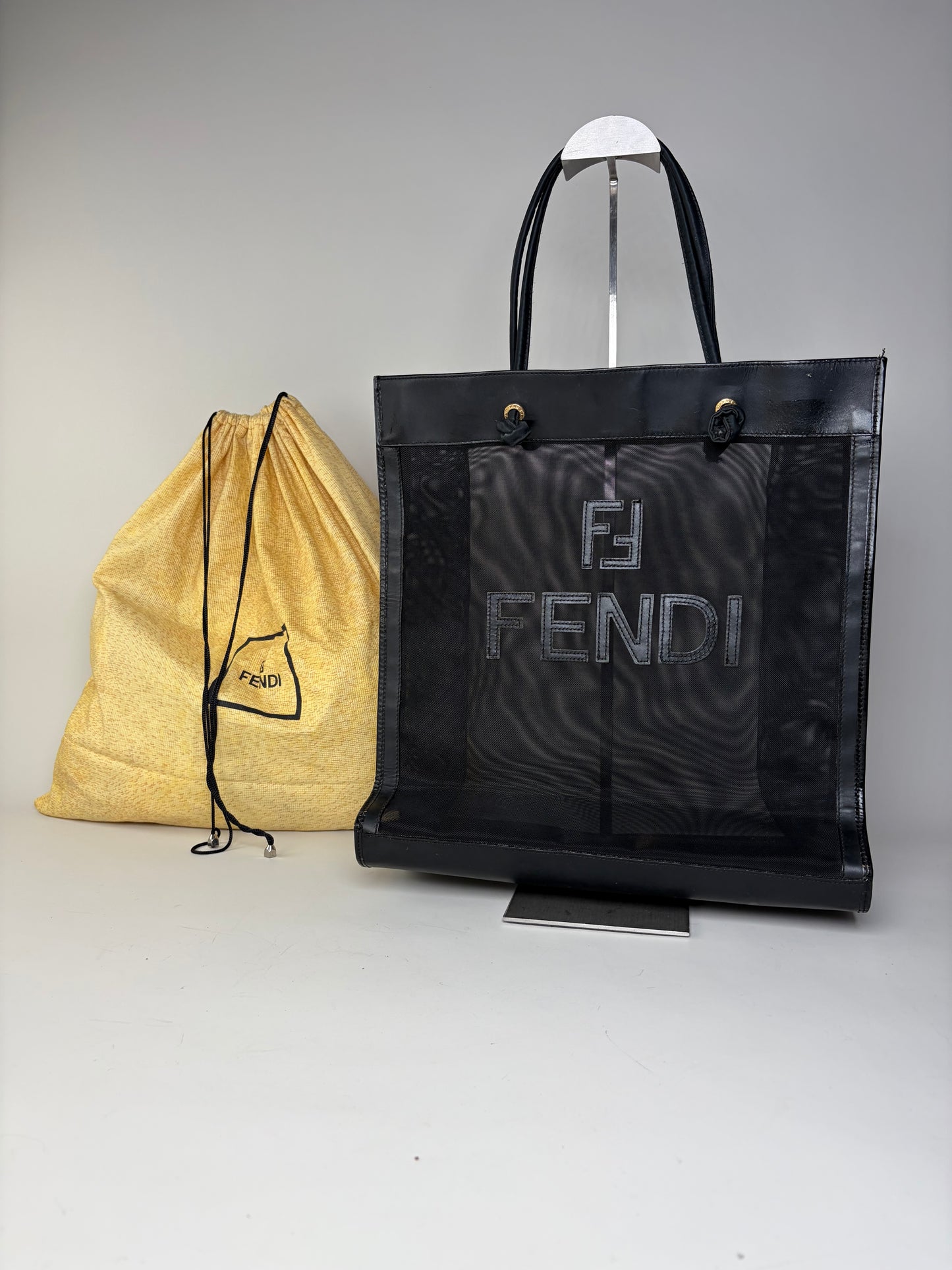 Vintage Fendi PVC Leather Tote Black Transparent Gold
