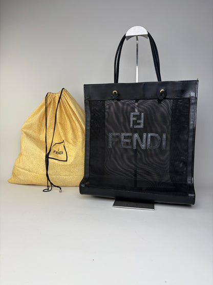 Vintage Fendi PVC Leather Tote Black Transparent Gold