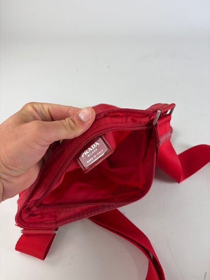 Vintage Prada Nylon Shoulder Bag Red Silver