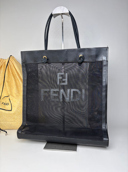 Vintage Fendi PVC Leather Tote Black Transparent Gold