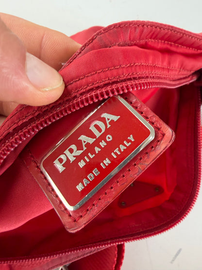 Vintage Prada Nylon Shoulder Bag Red Silver